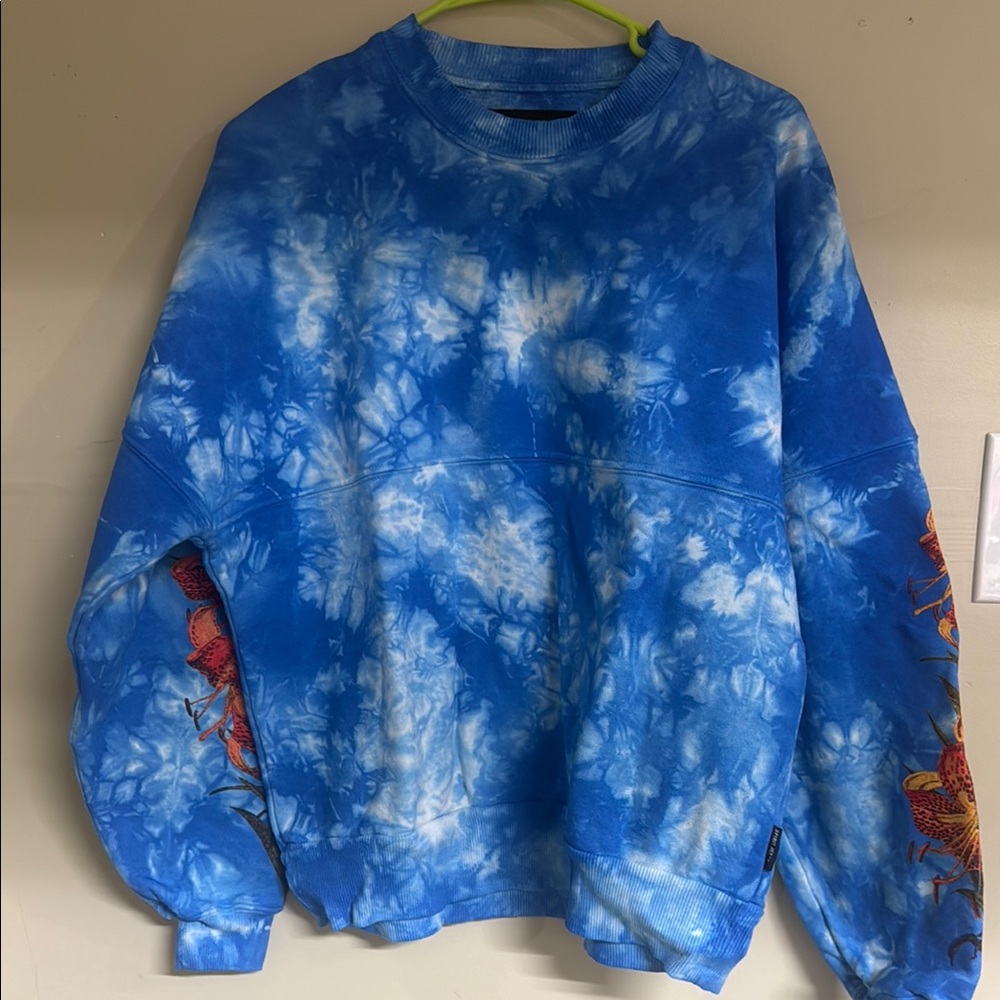 Vibrant Blue and White Tie-Dye Crewneck Sweater